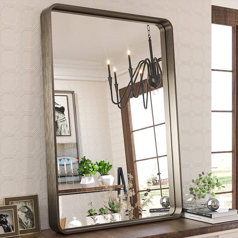 TETOTE Modern Metal Frame Wall Mounted Bathroom Vanity Mirror - 22x30 - Bronze