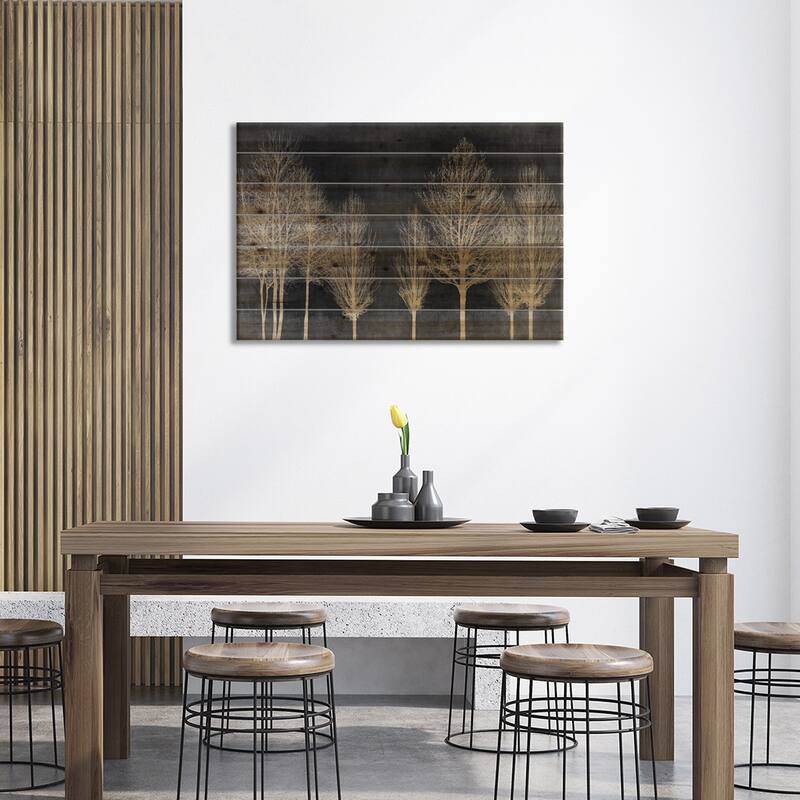 Trees On Dark Gray Print On Wood by Kate Bennett - Multi-Color