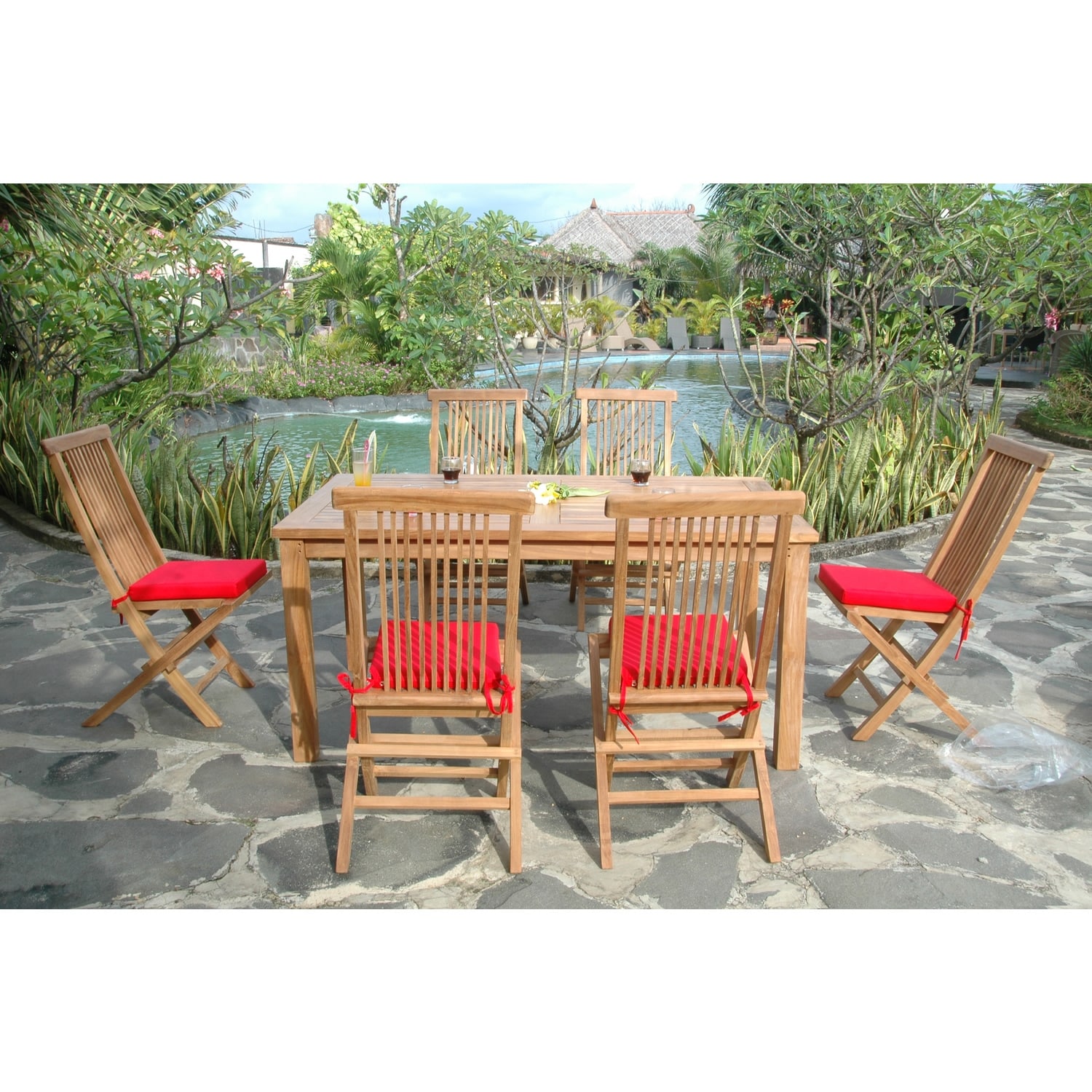 30 in. H, 7 -Piece Brown Rectangle Wood Top with High Solid Back 6 Seating Dining Room Set
