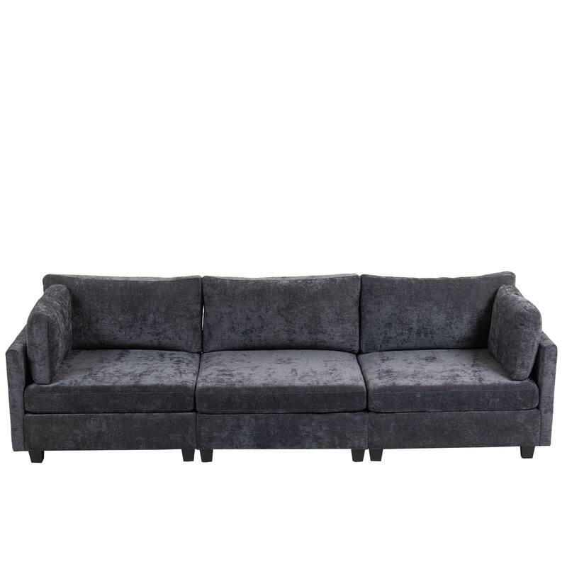 Chenille Modular Sofa, Upholstered Modern 3-Seater Couch with Ultra-Soft Cushions, Side Pocket