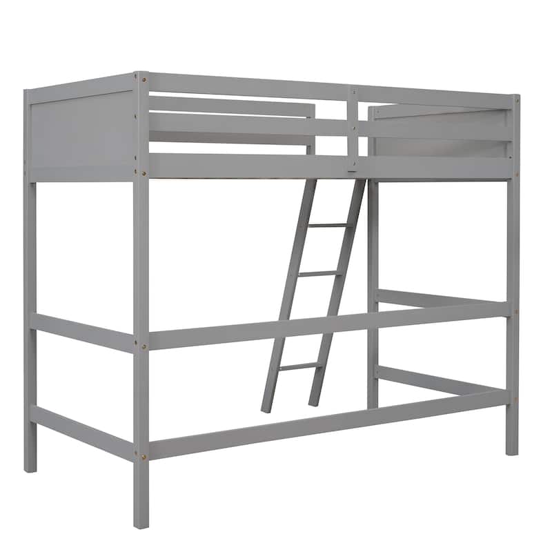 Minimalist Twin Size Loft Bed with Ladder and Guardrails