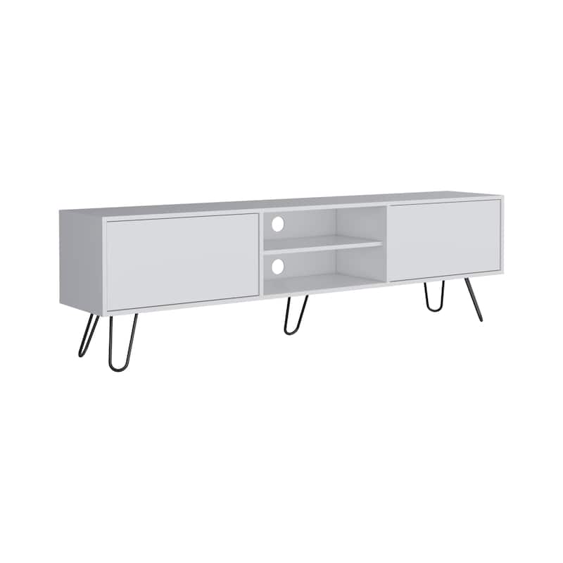 Vassel TV Stand, Entertainment Unit with Hinged Drawers and Hairpin Legs