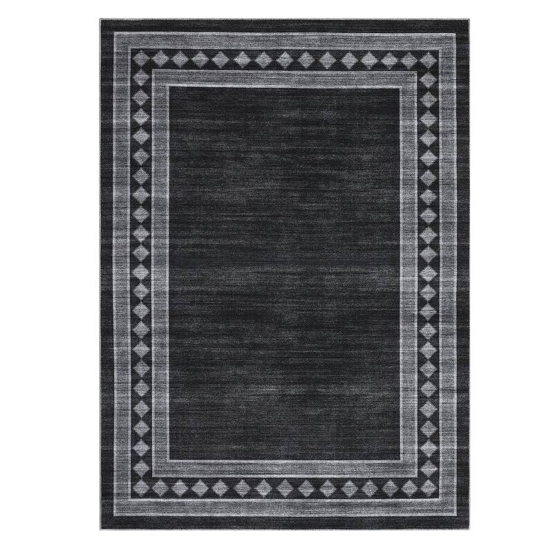 Modern Bordered Rug Non Slip Low Pile Area Rugs for Living Room, Machine Washable Area Rugs Soft Throw Rugs