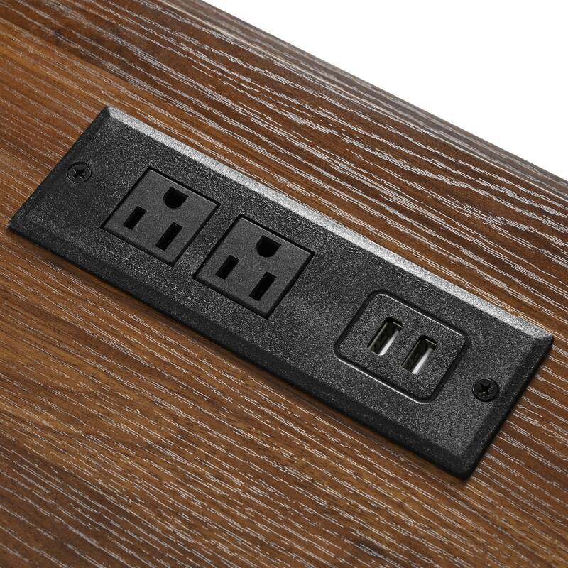 53.7'' Particle Board Farmhouse Kitchen Island with Power Outlet, Drop Leaf, Spice Rack, Rolling Wheels and Drawers