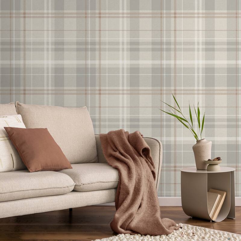 Fine Decor Hester Light Grey Plaid Wallpaper - N/A