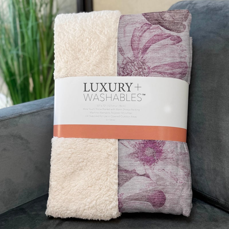 Premium Machine Washable Modern Floral Sherpa Throw Blanket