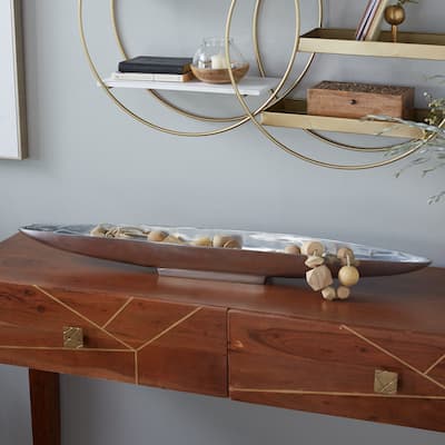 Silver Aluminum Metal Long Slim Living Room Decor Tray with Elevated Base
