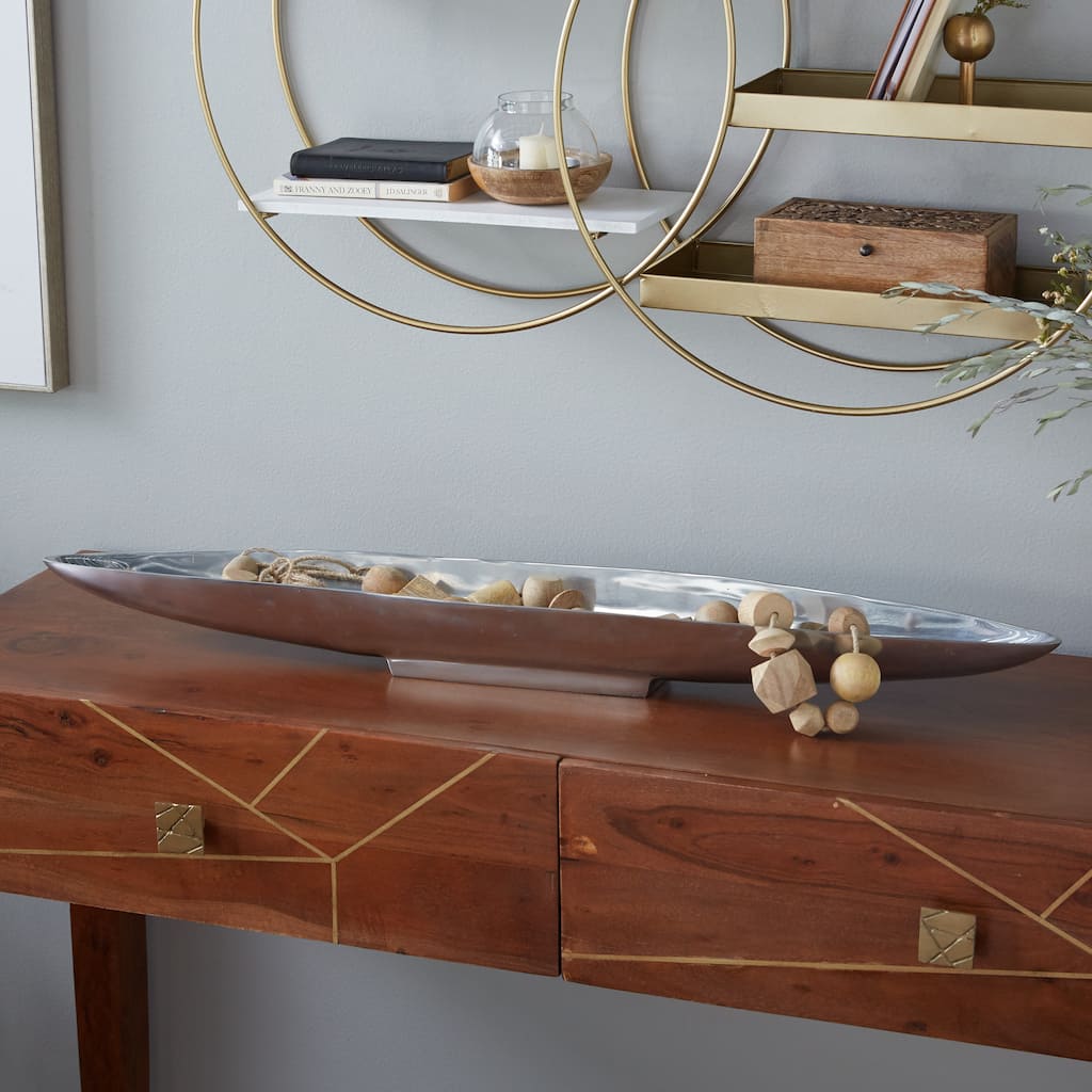 Silver Aluminum Metal Long Slim Living Room Decor Tray with Elevated Base