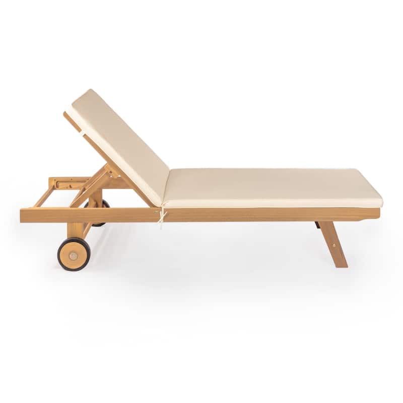 Adjustable Outdoor Chaise Lounge w/ Cushion & Wheels - JONATHAN Y