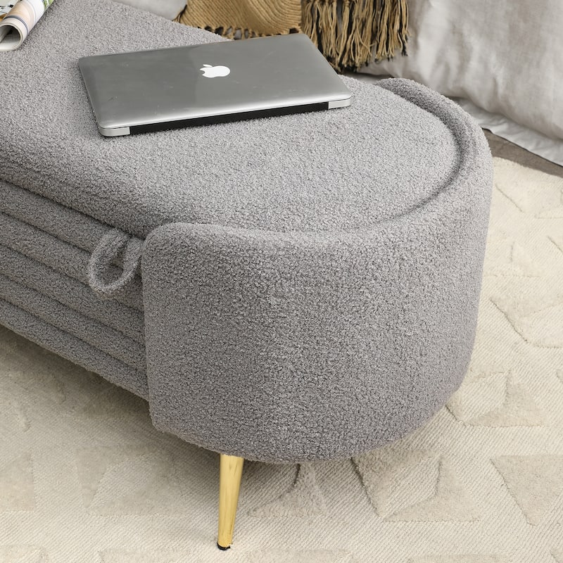 Modern End of Bed Bench with Storage Upholstered Sherpa Fabric Large
