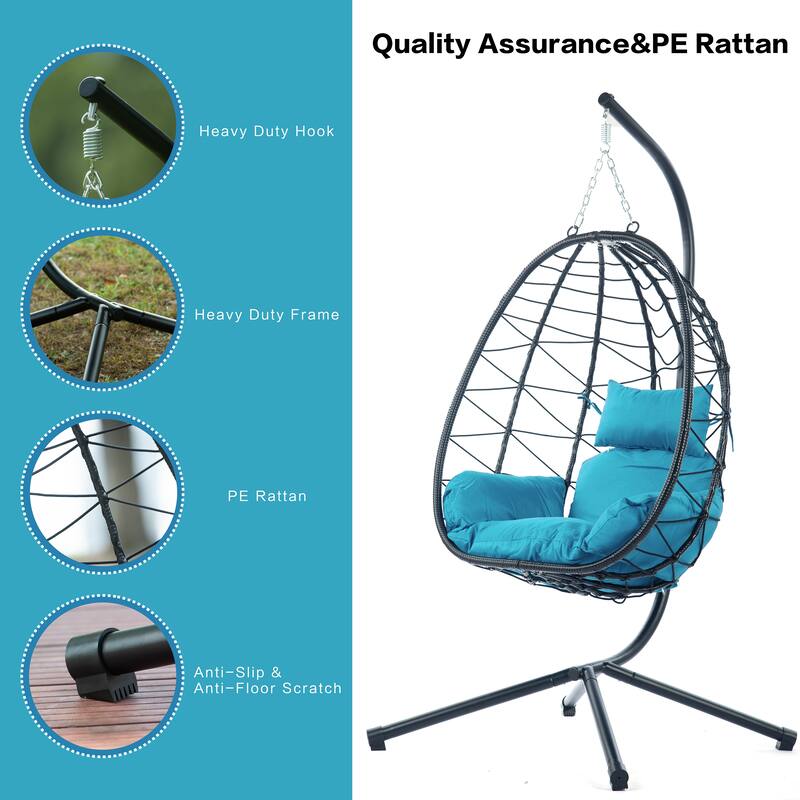 Wicker Hanging Egg Chair with Stand for Home Balcony - 77