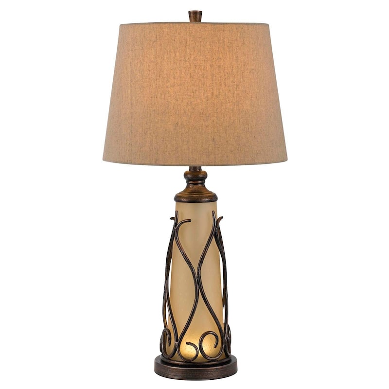 Brown Metal Two Light Table Lamp with Empire Shade and 72-inch Cord - 15" x 15" x 29.50" - Brown