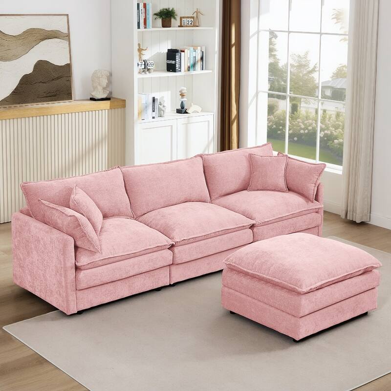 3-Seater Comfy Cloud Couches with Movable Ottoman