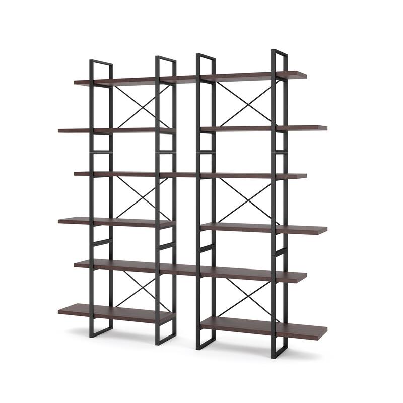 Davee 6-Tier Dark Walnut Color Room Divider Bookcase - 85" H x 82.7" W x 12.6" D