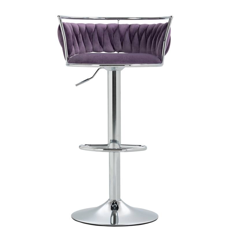 Set of 2 Velvet Adjustable Swivel Bar Stools