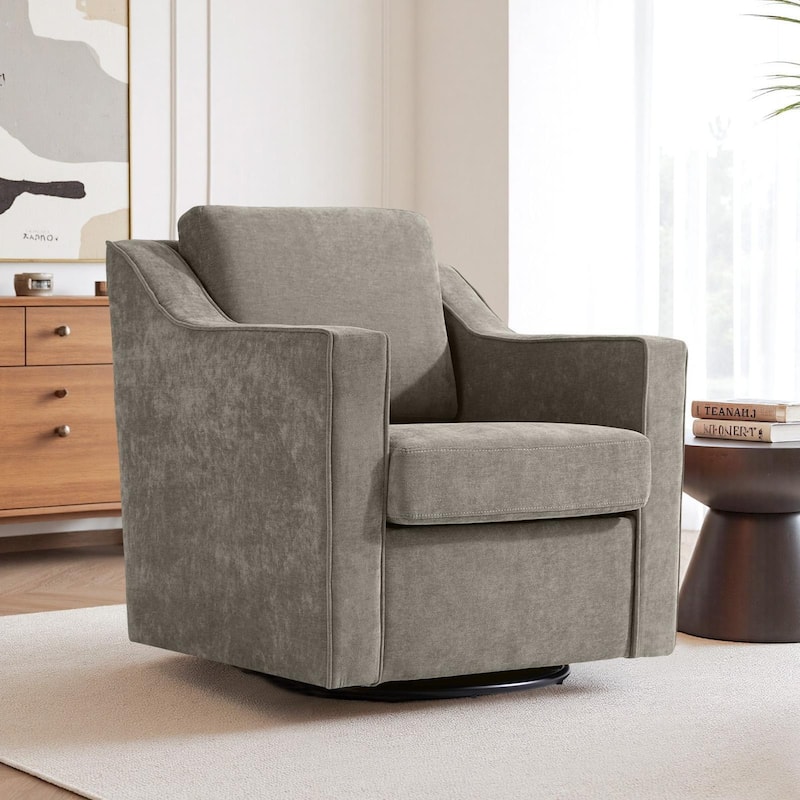30" W Modern Accent Swivel Chair Comfy Upholstered Armchair Set of 2 - Sand/ Chenille
