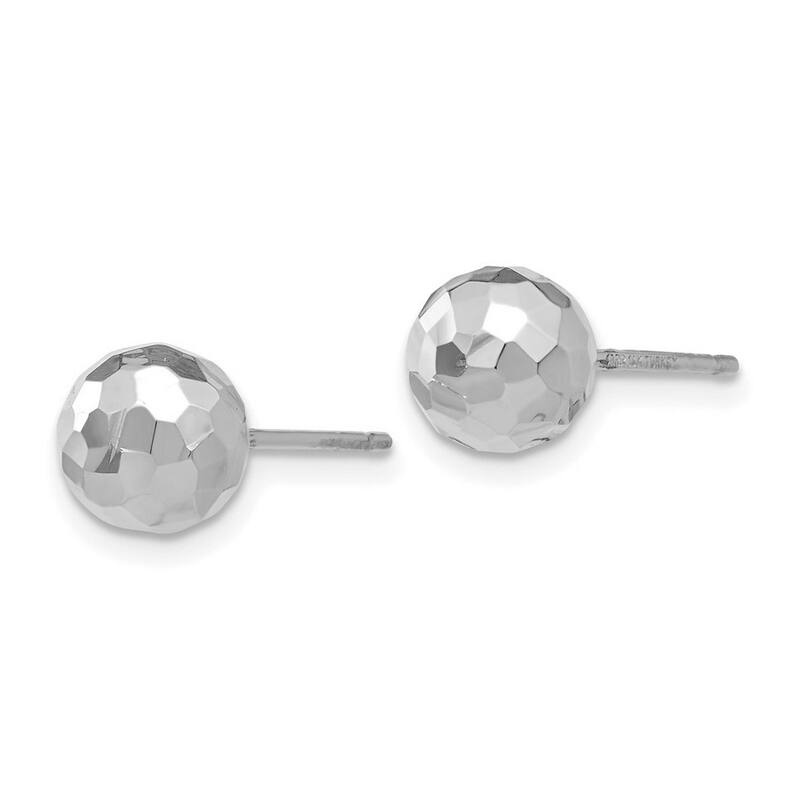 Curata 14k White Gold Hammered 7mm Ball Post Earrings