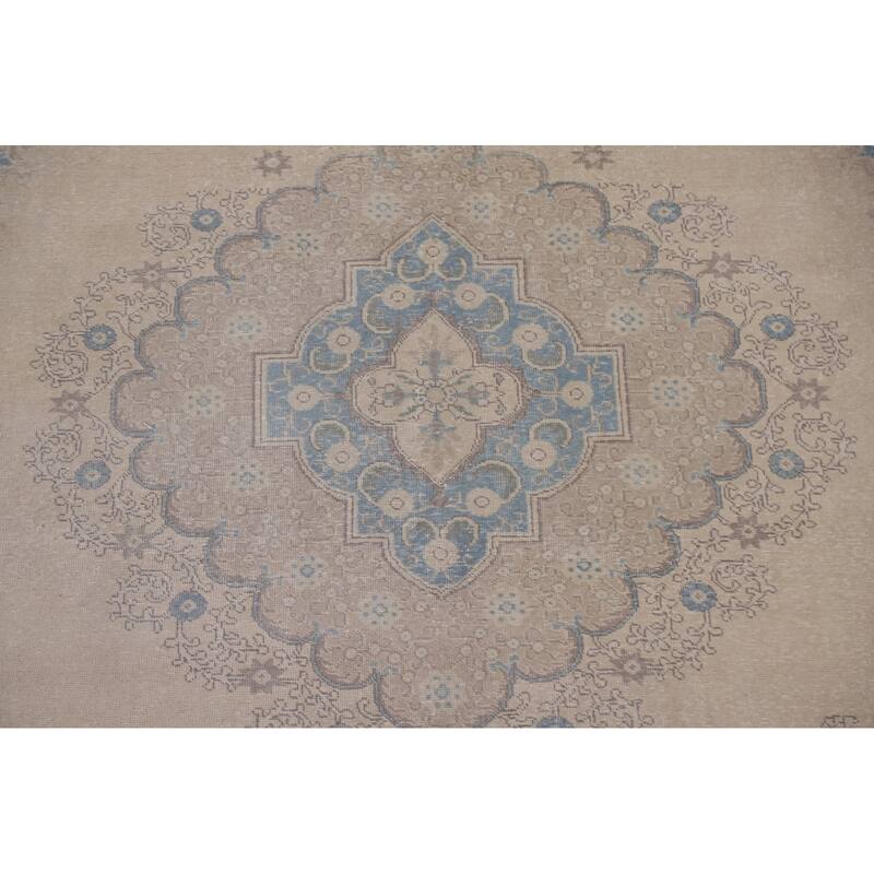 Hand Knotted Oriental 100% Wool Carpet Traditional Medallion Beige & Ivories Tabriz Area Rug - 12' 10'' X 9' 6''