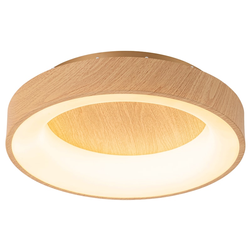 15.7 in. Farmhouse Traditional Metal Round Dome Dimmable Integrated LED 3000K Warm Light Flush Mount Lighting - Wood Grain