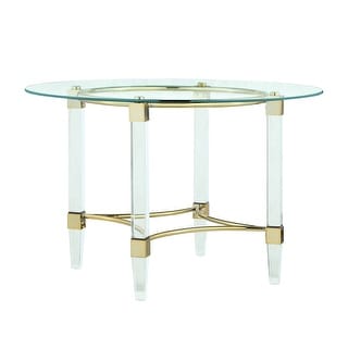 Somette Round Glass Dining Table w/ Acrylic & Steel Base w/ Golden ...