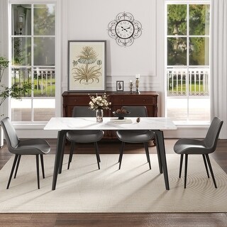 Modern Rectangular Glass Dining Table With Tempered Top And Metal Legs ...