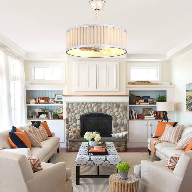 Bella Depot 20" Modern White Drrum Ceiling Fan with Light and Remote 6-speed