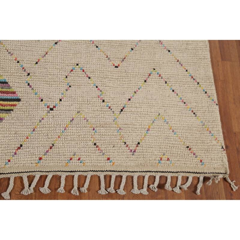 Geometric Trellis Moroccan Area Rug Handmade Wool Carpet - 6'9"x 10'5"
