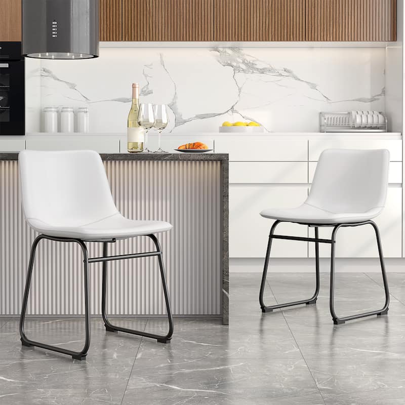 Bar Stools Faux Leather Counter Stools with Back Armless Dining Chairs (Set of 2) - 18in White - Short