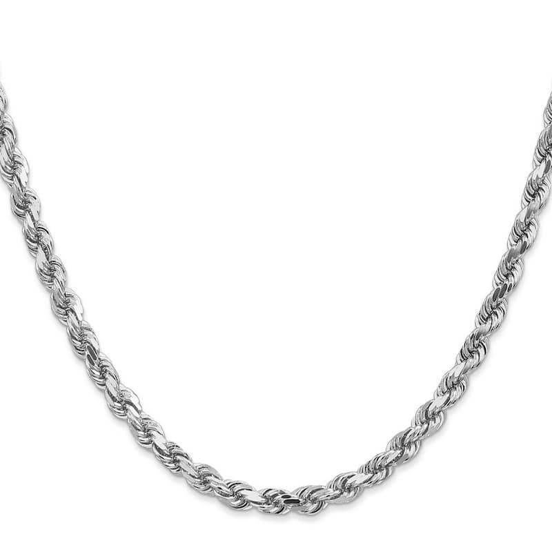 Curata 14k White Gold 7" Solid 5mm Sparkle Cut Rope Chain Bracelet Lobster Claw