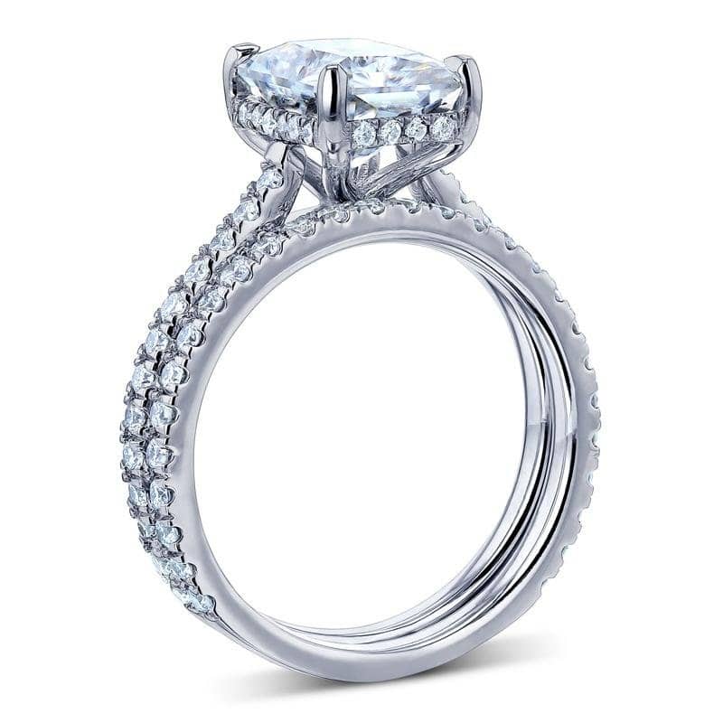 Annello by Kobelli 14k Gold Emerald Forever One Moissanite Drop Halo Bridal Set (DEF/VS, GH/I)