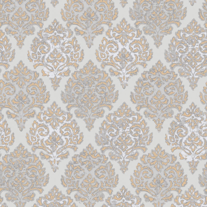Galerie Wallcoverings Lustre Collection Modern Damask Non-woven Metallic Wallpaper Roll - 33 feet x 21 inches - Grey