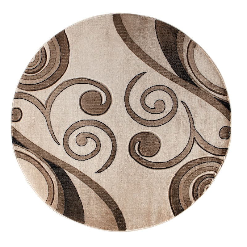 Orelsi Collection Abstract Area Rug - 5'2" Round - Beige/Brown