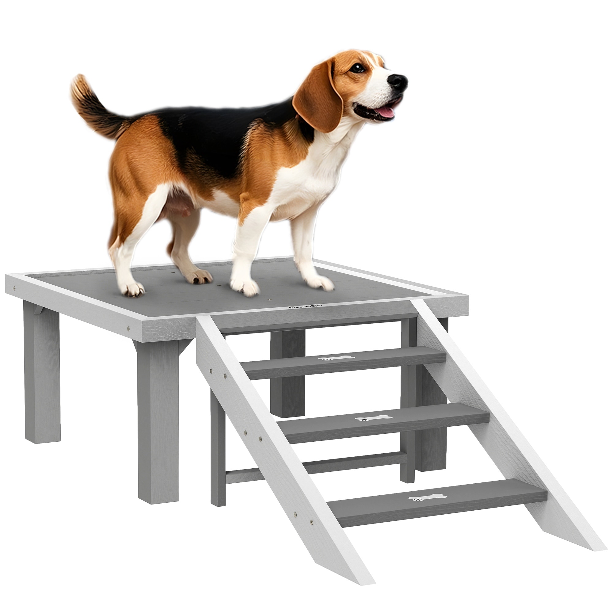 PawHut Dog Training Platform, Wooden Dog Training Place Board with Ladder, Pet Agility System for Small, Medium Dogs, Gray