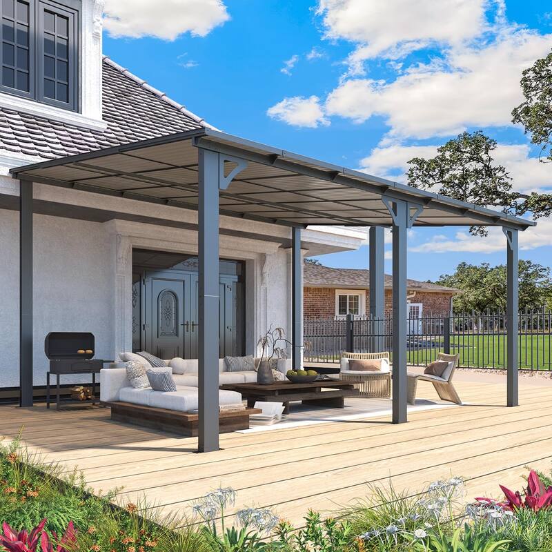 12x14ft Lean to Gazebo Hardtop Wall Mounted Gazebo