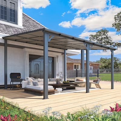 12x14ft Lean to Gazebo Hardtop Wall Mounted Gazebo