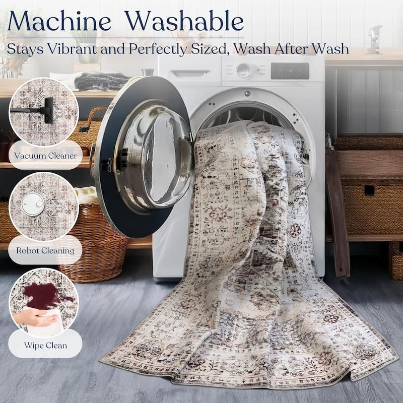 Delara Machine Washable Area Rug, Soft & Durable, Non-Slip Backing, Eco- Friendly GRS certified.