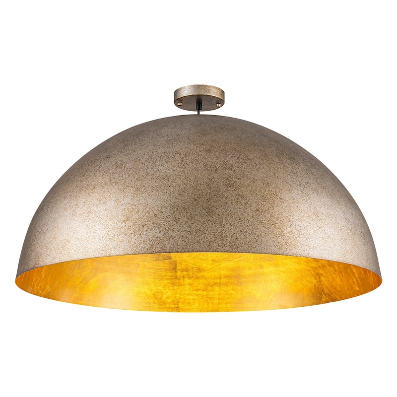 3-Light 31" Modern Industrial Dome Brass&Gold Foil Pendant Light Large Kitchen Island Lighting - 31.49 in. W × 16.53 in. H