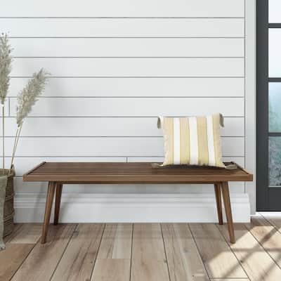 Plank and Beam Mid Century Double Wood Entryway Bench