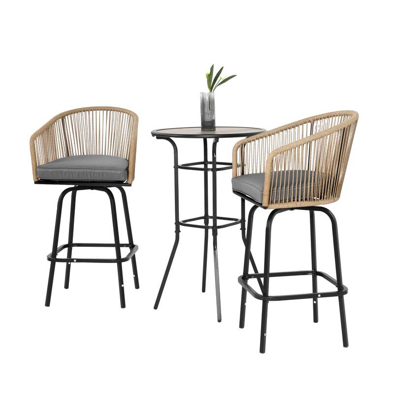 3-Piece Outdoor Bistro Set w/ 2 Swivel Chairs, Round Table, Bar Height