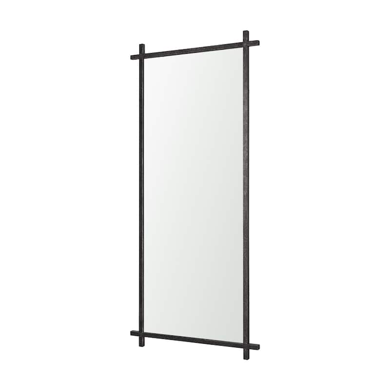 Tori Gunmetal w/ Textured Metal Cross Frame Wall Mirror -  31.5L x 1.0W x 70.5H - Black