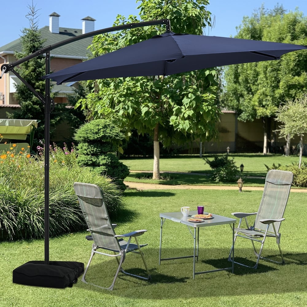 Ainfox 10 ft Cantilever Offset Outdoor Patio Umbrella with Base Stand Rotate and Tilt