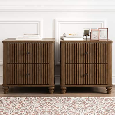 Fluted 3-Drawer Nightstand, 21.65" Mid Century Modern Side Table with Metal Handle