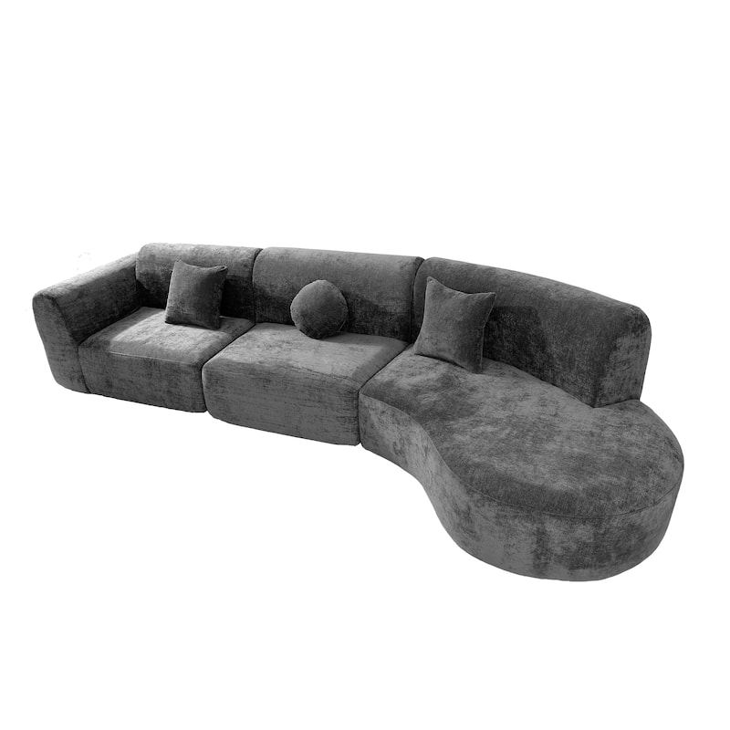 140" Polyester Curved Sectional Sofa - 3-Piece Set with Chaise Lounge (High-Density Foam, Fully Assembled)