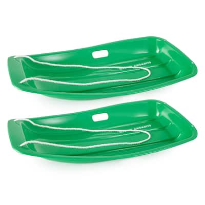 Slippery Racer Downhill Kids Toddler Plastic Toboggan Snow Sled, Green (2 Pack) - 2