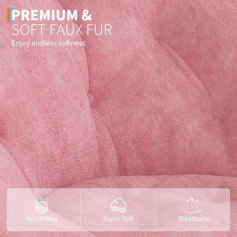 Comfy Folding Saucer Chair for Bedroom, Faux Fur Lounge Moon Chair with Sturdy Metal Frame, Oversized Plush Flower
