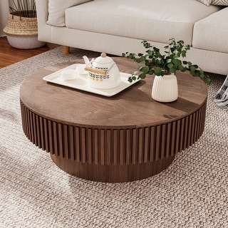 Modern Solid Wood Veneered Round Coffee Tea Table with Storage