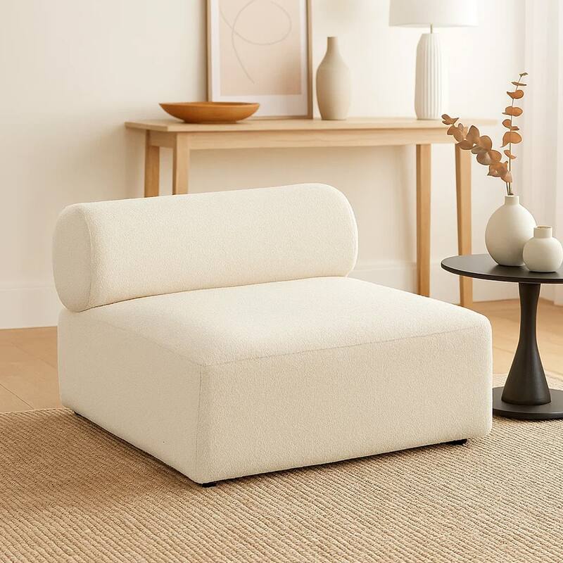 Zey Modular Armless Chair with Low Back, Ivory Sherpa Fabric