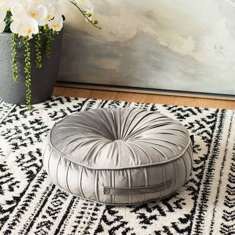 SAFAVIEH Radoica Tufted Velvet 18-inch Round Floor Pillow - Light Grey - 12Wx12L