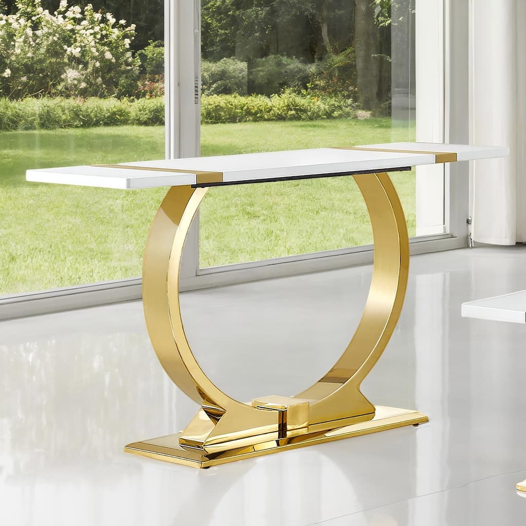 Furniture of America Carra Modern Stainless Steel O-Shaped Trestle Base Sofa Table
