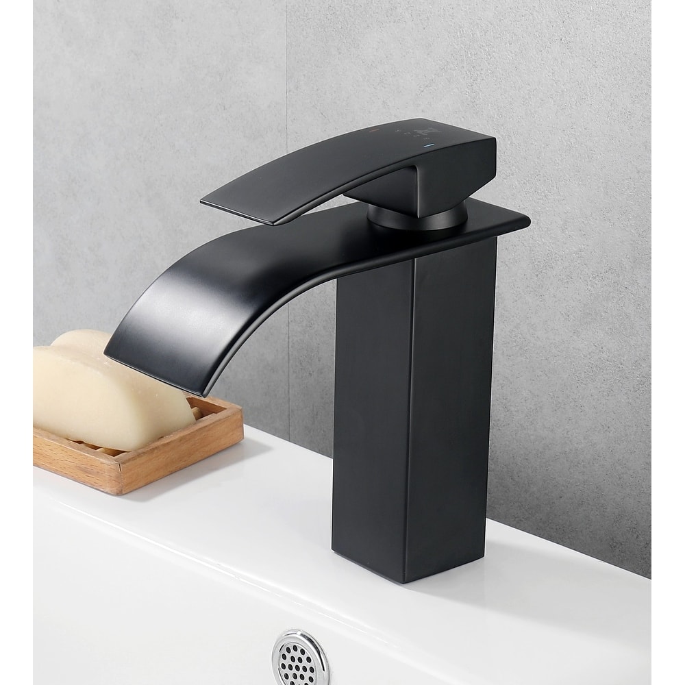 Single Hole Waterfall Spout Bathroom Faucet and Pop Up Drain Included